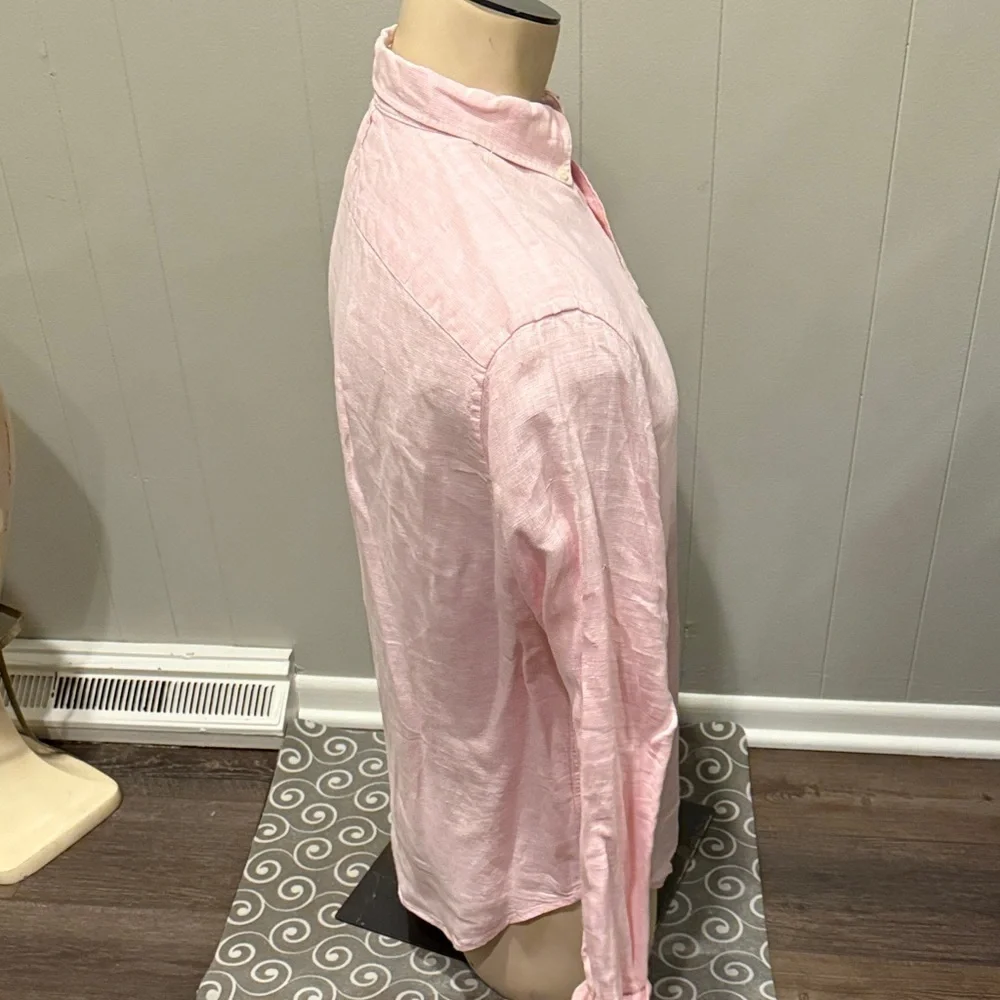 E Banana Republic Linen Medium Soft Pink Button-Down Shirt Office Casual Preppy